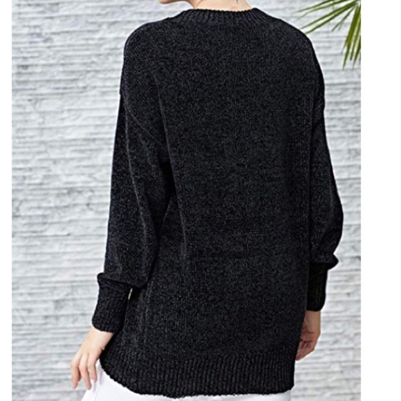 Black cozy velvet chunky pullover sweater - Picture 2 of 2